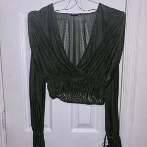 Zara Forest Green Sheer Top and Pants Set